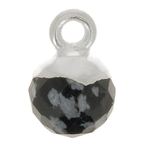 Breloque boule facettée 6mm pierre gemme - Argent 925 - Obsidienne mouchetée x1