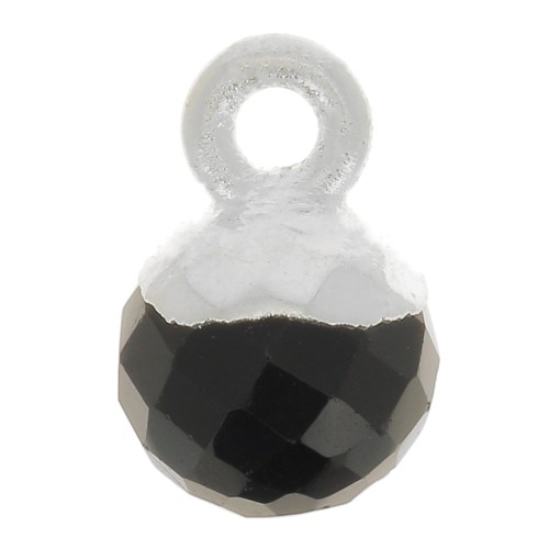 Breloque boule facettée 6 mm - pierre gemme - Argent 925 - Onyx noir x1