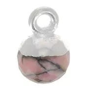 Breloque boule facettée 6 mm - pierre gemme - Argent 925 - Rhodonite x1