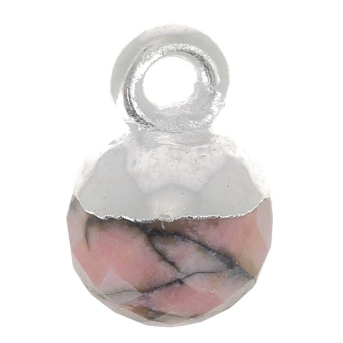 Breloque boule facettée 6 mm - pierre gemme - Argent 925 - Rhodonite x1