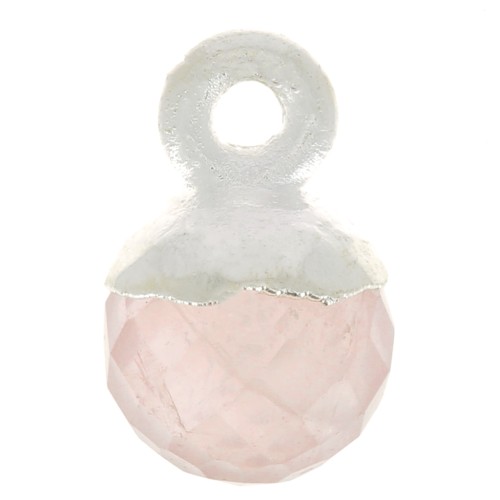 Breloque boule facettée 6 mm - pierre gemme - Argent 925 - Quartz rose x1