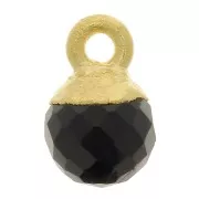 Breloque boule facettée 6 mm - Argent 925 Doré à l'or fin - Onyx noir x1