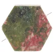 Perle plate forme hexagone 12x10 mm en pierre gemme - Unakite x1