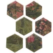 Perle plate forme hexagone 12x10 mm en pierre gemme - Unakite x1
