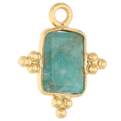 Breloque rectangle facettée & petites boules 13.8x11.5 mm Arg 925 Doré/Amazonite