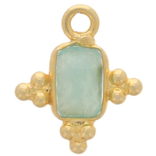 Breloque rectangle facettée & petites boules 13x11mm Arg 925 Doré - Amazonite
