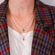 Breloque rectangle facettée & petites boules 13x11mm Arg 925 Doré - Amazonite