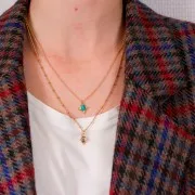 Breloque rectangle facettée & petites boules 13x11mm Arg 925 Doré - Amazonite