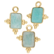 Breloque rectangle facettée & petites boules 13.8x11.5 mm Arg 925 Doré/Amazonite