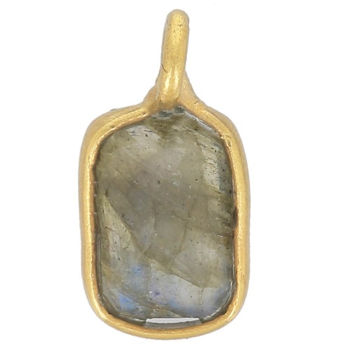 Breloque rectangle facettée 10x5 mm - Argent 925 Doré à l'or fin - Labradorite x1