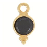 Breloque ronde facettée 11x6 mm - Argent 925 Doré à l'or fin - Onyx noir x1