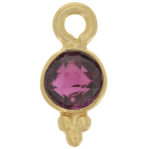 Breloque ronde facettée 10x5 mm - Argent 925 Doré à l'or fin - Grenat x1