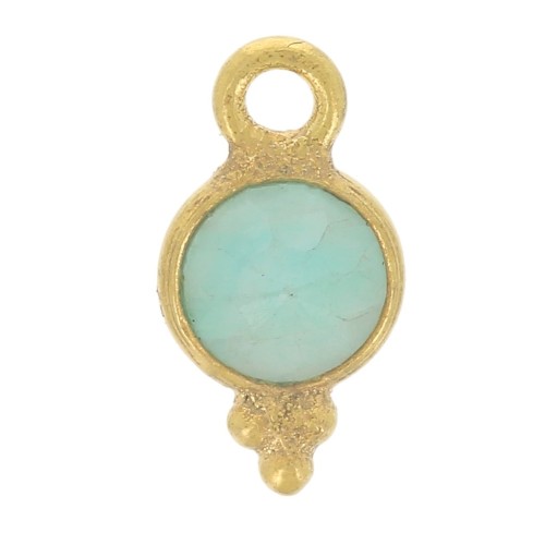Breloque ronde facettée 10x5 mm - Argent 925 Doré à l'or fin - Amazonite x1