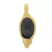 Breloque ovale facettée 11x4 mm - Argent 925 Doré à l'or fin - Onyx noir x1