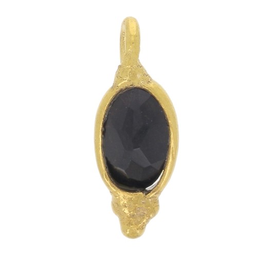 Breloque ovale facettée 11x4 mm - Argent 925 Doré à l'or fin - Onyx noir x1