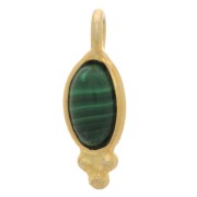 Breloque ovale 12x5 mm - Argent 925 Doré à l'or fin - Malachite x1