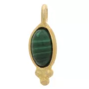Breloque ovale 12x5 mm - Argent 925 Doré à l'or fin - Malachite x1
