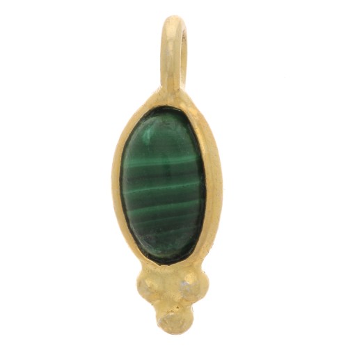 Breloque ovale 12x5 mm - Argent 925 Doré à l'or fin - Malachite x1
