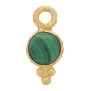 Breloque ronde facettée 10x5 mm - Argent 925 Doré à l'or fin - Malachite x1