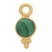 Breloque ronde facettée 10x5 mm - Argent 925 Doré à l'or fin - Malachite x1