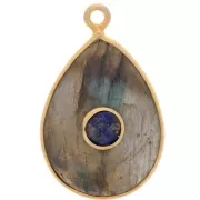 Pendentif goutte facettée 22x14 mm - Doré - Labradorite - Lapis lazuli x1