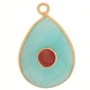 Pendentif goutte facettée 22x14 mm - Doré - Amazonite - imitation Cornaline x1