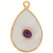 Pendentif goutte facettée 22x14 mm - Doré - Pierre de lune - Amethyste x1|raw }}
