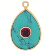 Pendentif goutte facettée 22x14 mm - Doré - imitation Turquoise - Grenat x1