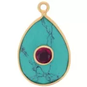 Pendentif goutte facettée 22x14 mm - Doré - imitation Turquoise - Grenat x1
