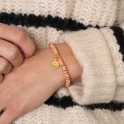 Breloque ronde - motif fleur - 11 mm - Doré à l'or fin x1