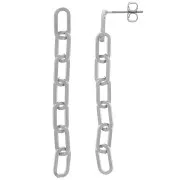 Boucles d'oreilles pendants chaîne maille rectangle 55x5 mm - Rhodié x2