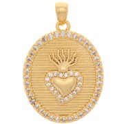Pendentif ovale avec oxydes de Zirconium  23x18 mm - motif coeur Ex-voto - Doré - Crystal x1|raw }}