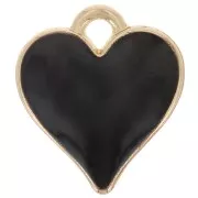 Breloque coeur 13x12 mm avec résine époxy - Doré - Noir x1