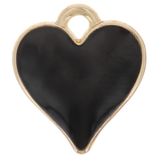 Breloque coeur 13x12 mm avec résine époxy - Doré - Noir x1
