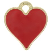 Breloque coeur 13x12 mm avec résine époxy - Doré - Rouge x1