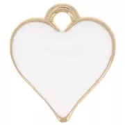 Breloque coeur 13x12 mm avec résine époxy - Doré - Blanc x1
