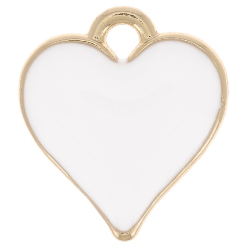 Breloque coeur 13x12 mm avec résine époxy - Doré - Blanc x1