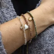 Breloque coeur 13x12 mm avec résine époxy - Doré - Blanc x1