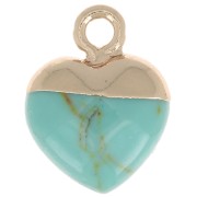 Breloque coeur facettée 14x10.5 mm imitation gemme Turquoise - Doré x1