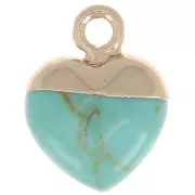 Breloque coeur facettée 14x10.5 mm imitation gemme Turquoise - Doré x1
