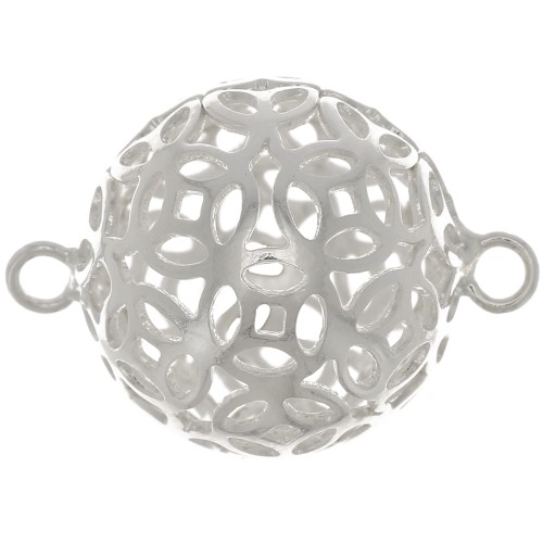 Intercalaires boules filigranées 2 anneaux 17x12 mm - Placage Argent fin x10