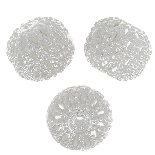 Perles rondes aplaties filigranées 8x7 mm - Placage Argent fin x10