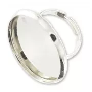 Bague serti cabochon fond plat rond 25 mm argenté x1
