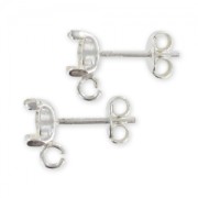 Clous d'oreilles porte-cabochon 6 mm avec anneau Argent 925 x2