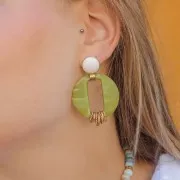 Clous d'oreilles disque 14 mm avec attache ouverte - Doré à l'or fin x2