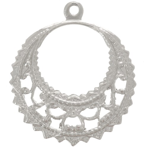 Pendentif rond filigrané 22 mm - Rhodié x1