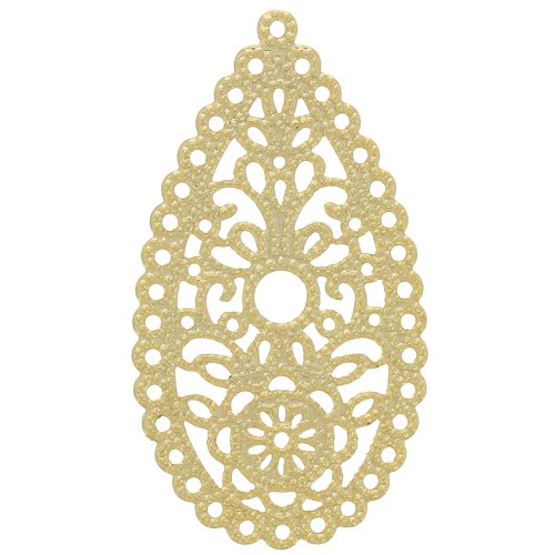 Pendentif chandelier goutte filigrané 50x27 mm - Doré à l'or fin x1