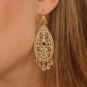 Pendentif chandelier goutte filigrané 50x27 mm - Doré à l'or fin x1