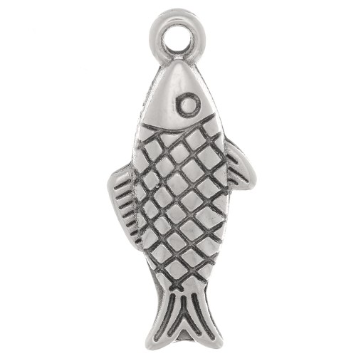 Breloque poisson 20x9 mm - Placage argent fin vieilli x1