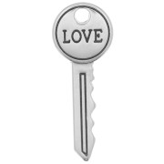 Pendentif clé avec écriture Love 27x11 mm - Placage argent fin vieilli x1|raw }}